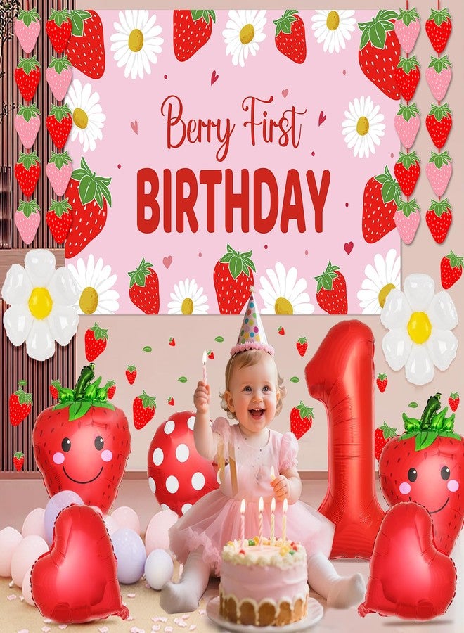 Rotumaty 134Pcs Berry First Birthday Decor Strawberry Baby Shower Decorations Berry 1st Birthday Decorations for Girl Sweet One Party Decor Strawberry Backdrop Ballons Banners Stickers Party Supplies - Image 4