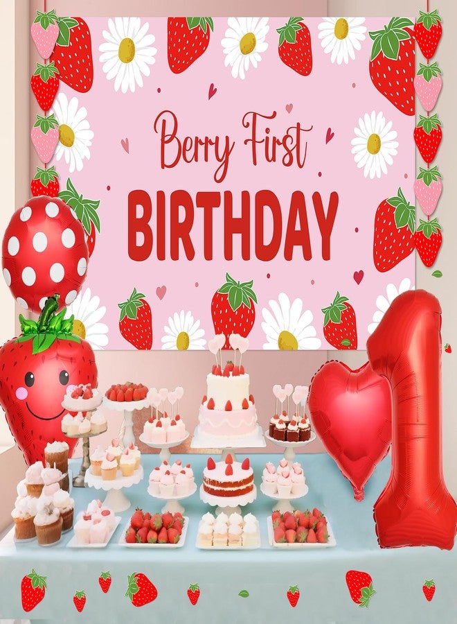Rotumaty 134Pcs Berry First Birthday Decor Strawberry Baby Shower Decorations Berry 1st Birthday Decorations for Girl Sweet One Party Decor Strawberry Backdrop Ballons Banners Stickers Party Supplies - Image 5