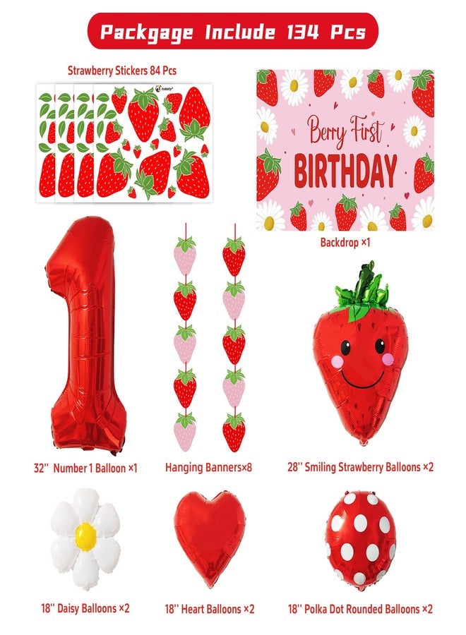 Rotumaty 134Pcs Berry First Birthday Decor Strawberry Baby Shower Decorations Berry 1st Birthday Decorations for Girl Sweet One Party Decor Strawberry Backdrop Ballons Banners Stickers Party Supplies - Image 3