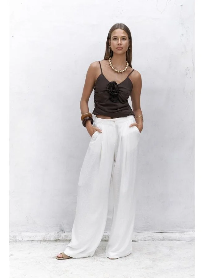 Bohemai Mahoney Ecru Linen Palazzo Pants.