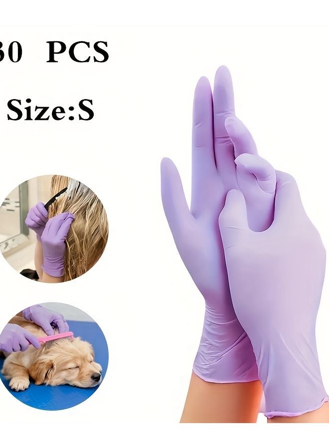 Purple Disposable Nitrile Gloves 30pcs Size S Lightweight Flexible for Household Cleaning - Image 1