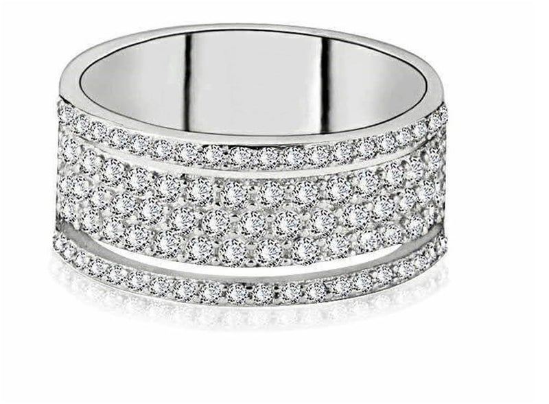 AZQ 925 Sterling Silver Shiny Full Diamond Ring - Cubic Zirconia Multi Row Eternity Engagement Wedding Band for Women (US Code 9) - Image 4