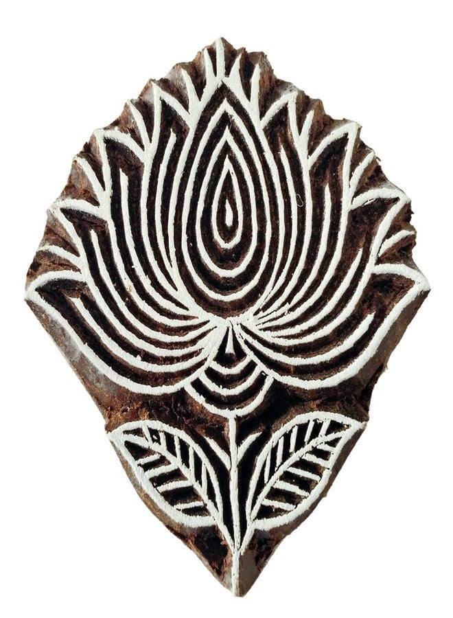 Kraftwala قوالب طباعة خشبية منحوتة بعمق بنقوش زهور اللوتس من كرافتوالا (عبوة من قطعة واحدة) - Image 1