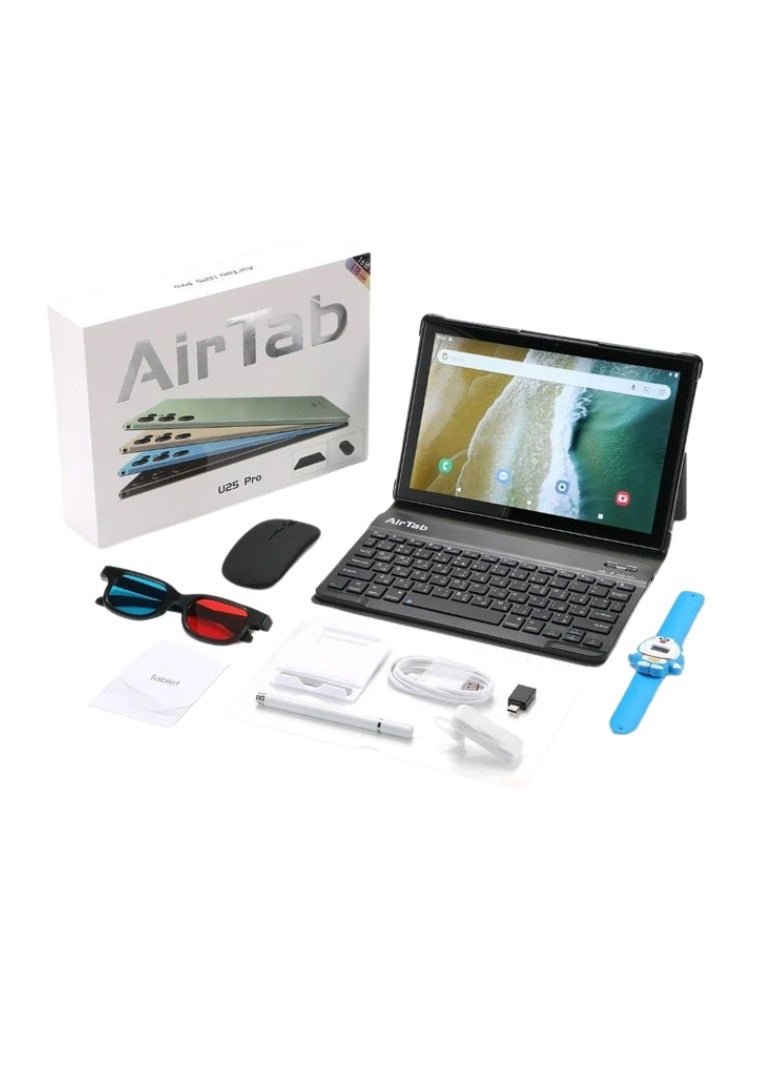 AirTab - AirTab 10.1 -Inch Smart Tablet U25 PRO Android 13 Tablet With 1TB Storage and 16GB RAM Quad Core Wi-Fi LTE Dual Sim with Touch Pen and Keyboard - BLACK - Image 1