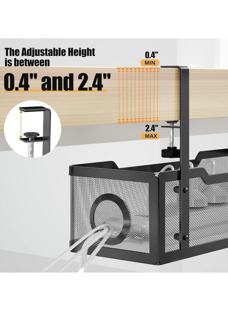 Under Desk Cable Management Tray Black, Cinati Wire Organizers No Drill, Cable Tray with Clamp for Wire Management, Cord Organization Box for Office, Home - No Damage to Desk - Image 3