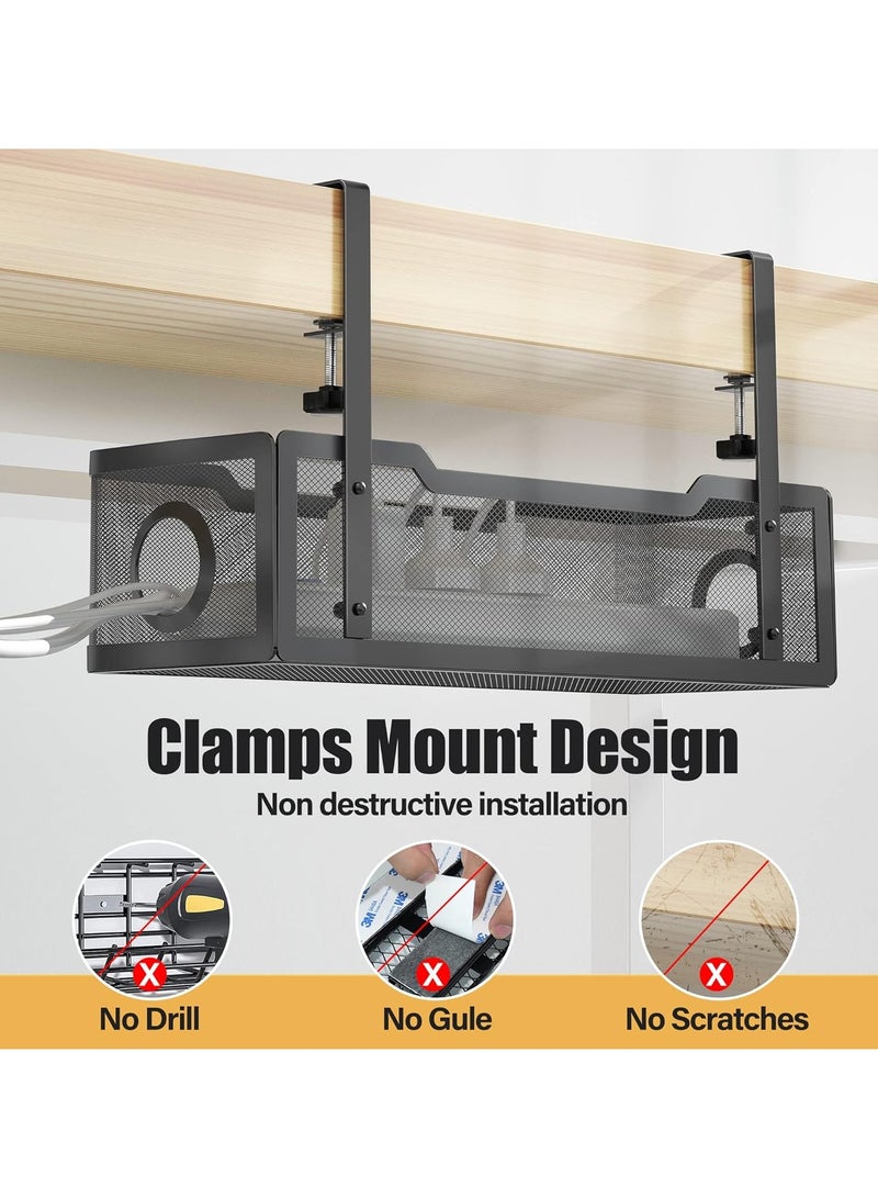 Under Desk Cable Management Tray Black, Cinati Wire Organizers No Drill, Cable Tray with Clamp for Wire Management, Cord Organization Box for Office, Home - No Damage to Desk - Image 4