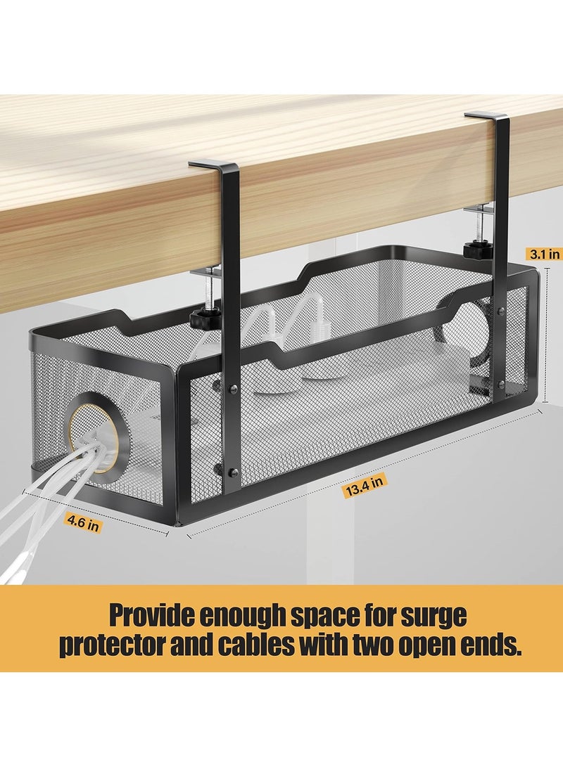 Under Desk Cable Management Tray Black, Cinati Wire Organizers No Drill, Cable Tray with Clamp for Wire Management, Cord Organization Box for Office, Home - No Damage to Desk - Image 5