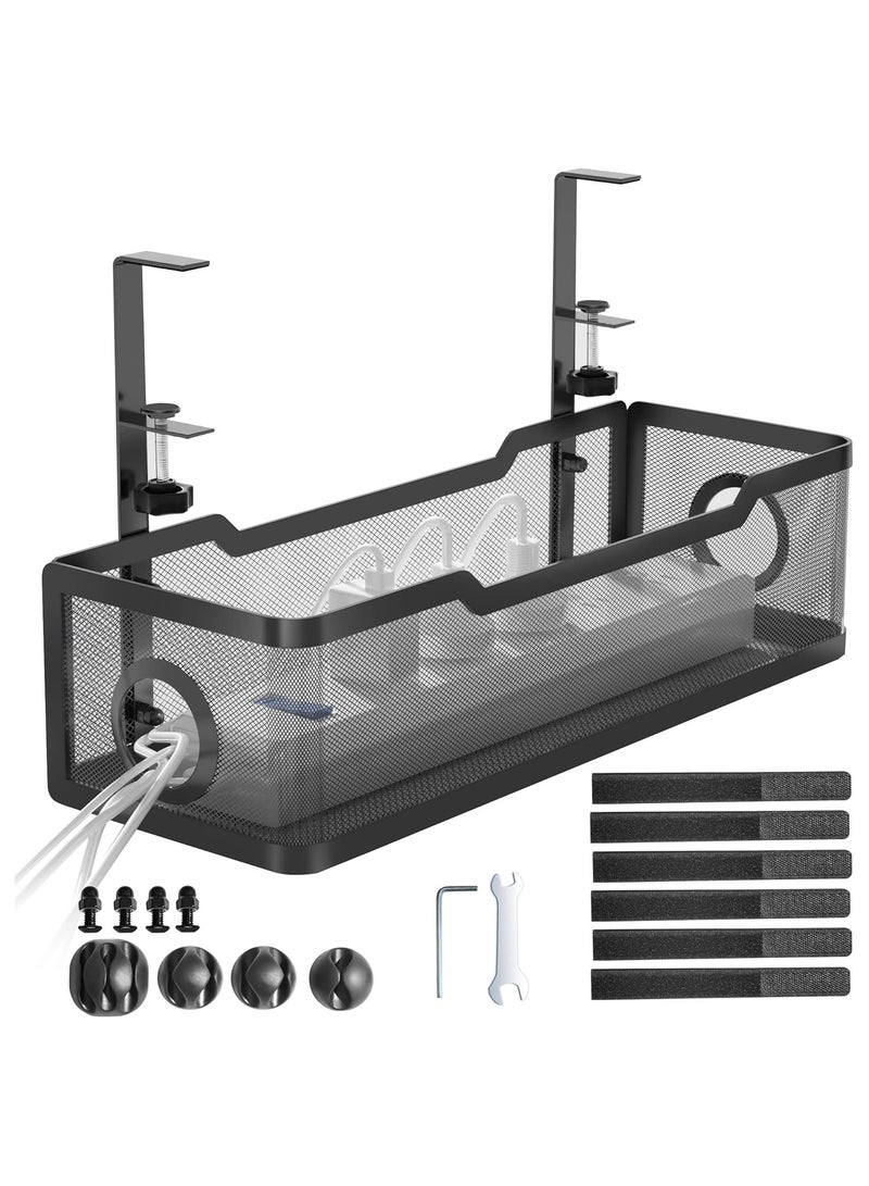 Under Desk Cable Management Tray Black, Cinati Wire Organizers No Drill, Cable Tray with Clamp for Wire Management, Cord Organization Box for Office, Home - No Damage to Desk - Image 1