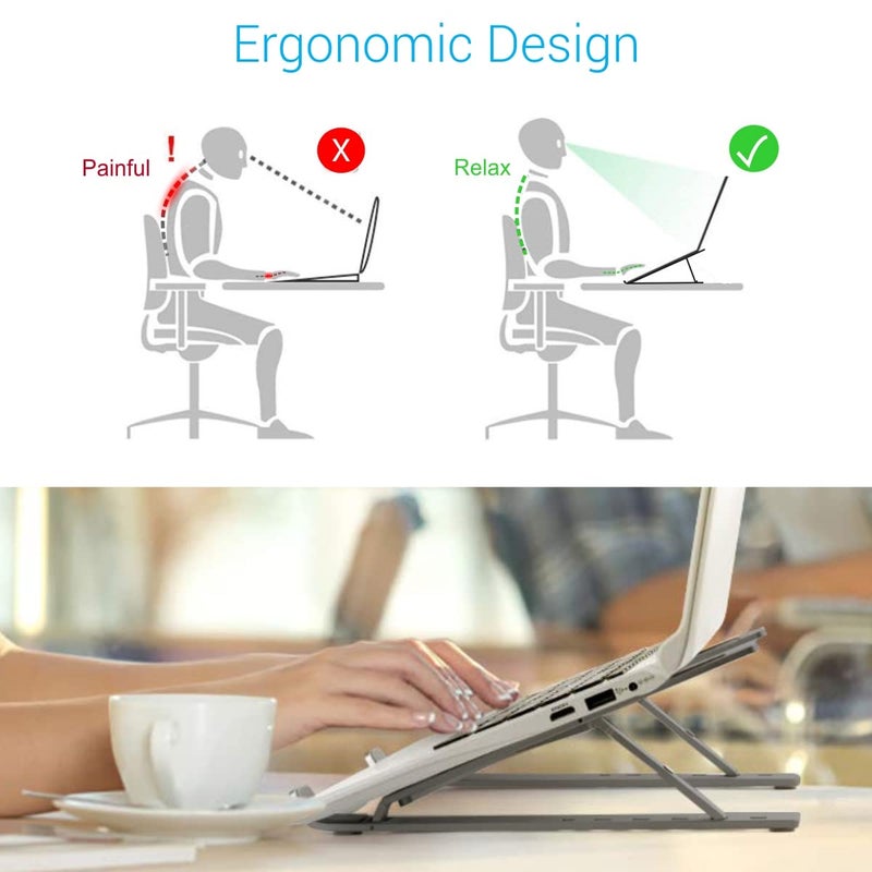 Portronics حامل الكمبيوتر المحمول القابل للطي My Buddy K مع ارتفاع قابل للتعديل، حماية من السخونة الزائدة للكمبيوترات المحمولة وماك بوك (رمادي) - Image 2