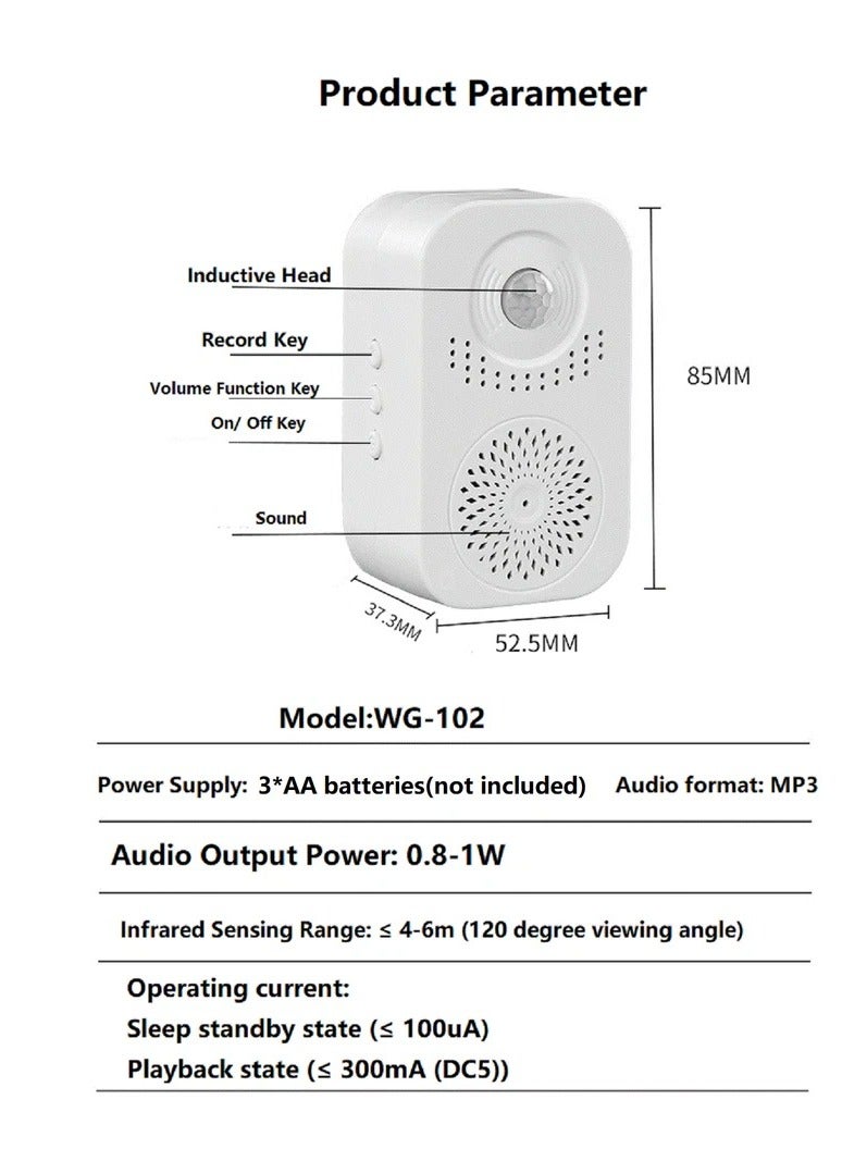 WG Inductive DoorBell Voice Reminder Volume Adjustment Doorbell Alert Wireless Smart Motion Sensor Doorbell – Battery/Rechargeable Type - Image 3