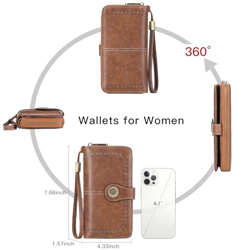 SENDEFN Wallet for Women RFID Blocking Leather Clutch Long Purse Large Capacity Credit Card Holder Wristlet - Image 5