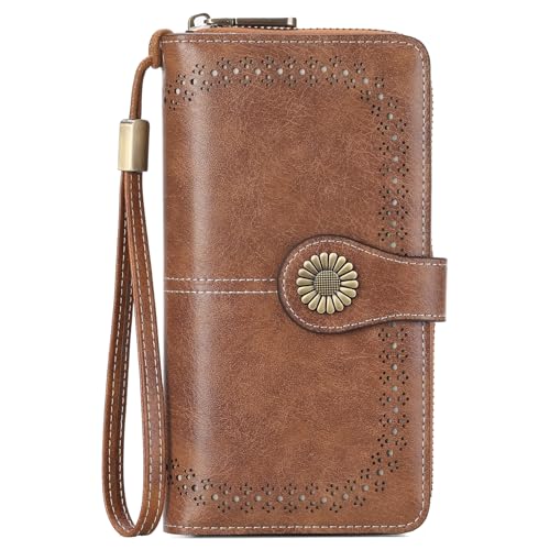 SENDEFN Wallet for Women RFID Blocking Leather Clutch Long Purse Large Capacity Credit Card Holder Wristlet - Image 1