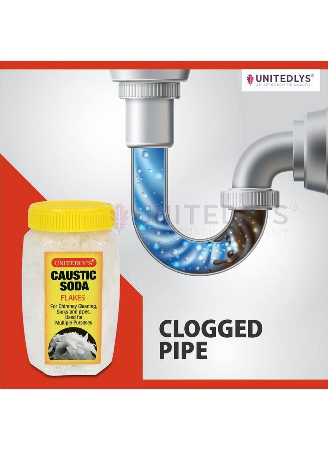Unitedlys - Caustic Soda Drainage Block Remover 880G With Gloves | Chimney, Drain & Sink Cleaner | Fast-Acting, Non-Toxic & Odorless Drain Cleaner Flakes | Swift Pipe Cleaner - Image 1