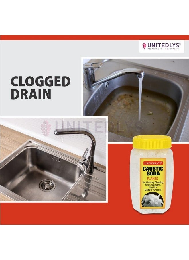 Unitedlys - Caustic Soda Drainage Block Remover 880G With Gloves | Chimney, Drain & Sink Cleaner | Fast-Acting, Non-Toxic & Odorless Drain Cleaner Flakes | Swift Pipe Cleaner - Image 1