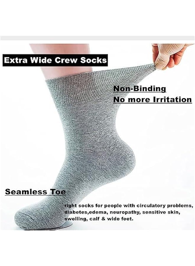 4 Pack Diabetic Crew Socks Extra Wide Super Soft Non-Binding Top Edema Socks for Swollen Feet Uni - Image 2