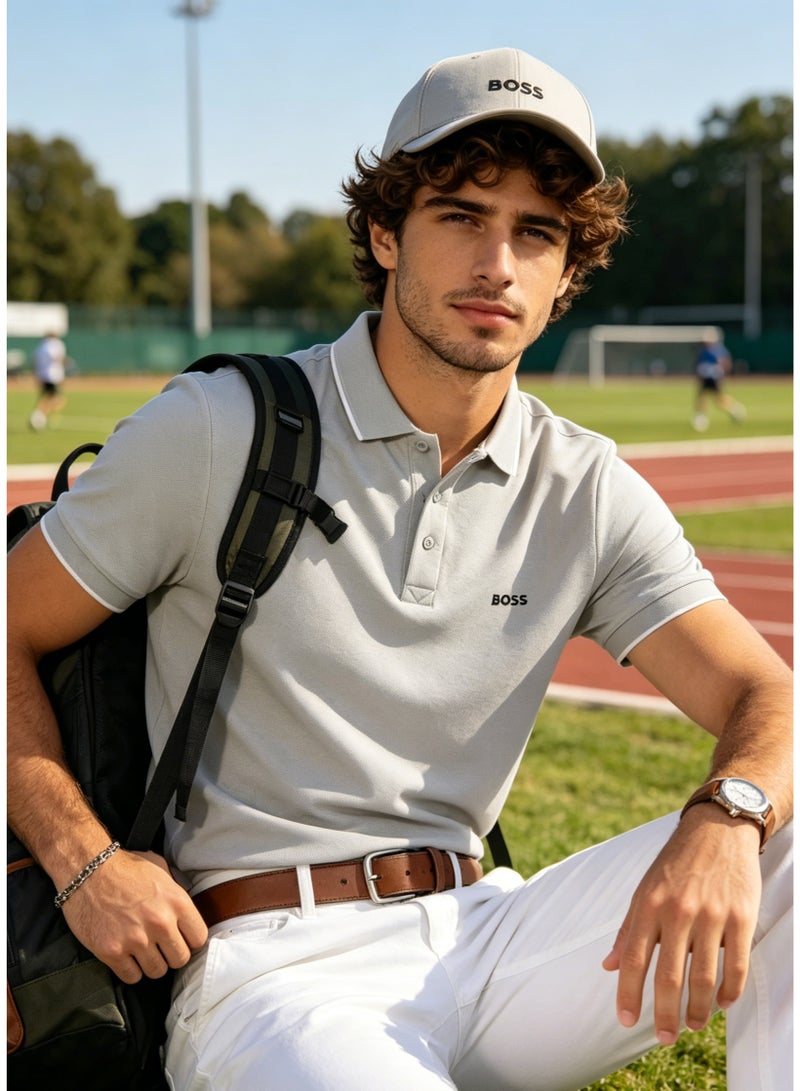 BOSS Men's Short Sleeve Contrast Trim Polo Shirt, Neutral Casual Regular Fit, Light Grey - Image 4