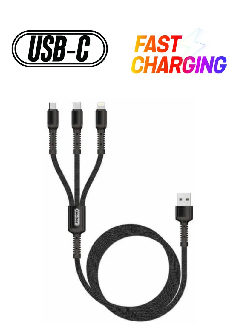 Go-Des 3in1 Fast charging Data cable type C ios and Micro Usb 3A, 1.2M GD-UC511 - Image 1