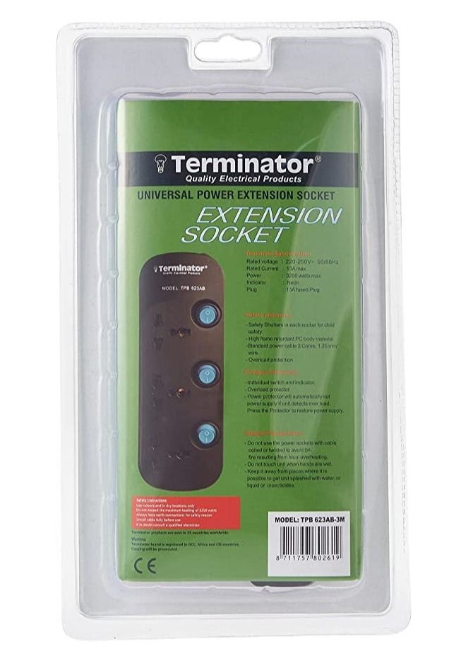 RACO - RACO Extension 3G/3M TPB 623AB Universal Socket Black Terminator - Image 1