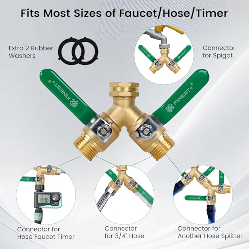 Finest Garden Hose Splitter 2 Way, Heavy Duty Brass Y Valve Garden Hose Splitter With Stainless Steel Long Handle, Full Flow Hose Splitter Connector, Y Valve 3/4 Inch GHT Thread - Image 3
