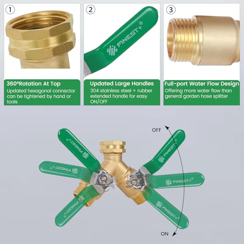 Finest Garden Hose Splitter 2 Way, Heavy Duty Brass Y Valve Garden Hose Splitter With Stainless Steel Long Handle, Full Flow Hose Splitter Connector, Y Valve 3/4 Inch GHT Thread - Image 5
