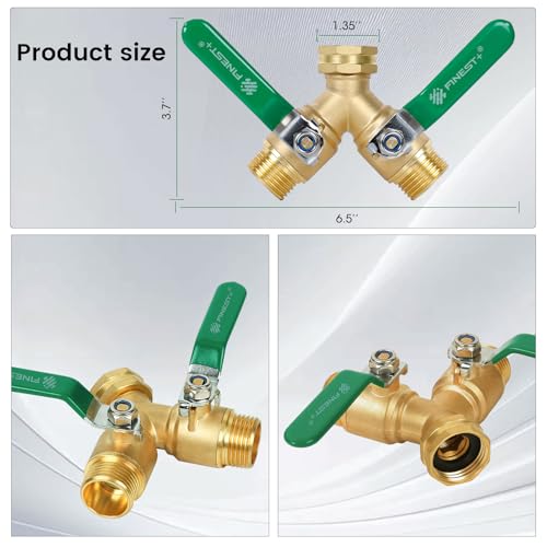 Finest Garden Hose Splitter 2 Way, Heavy Duty Brass Y Valve Garden Hose Splitter With Stainless Steel Long Handle, Full Flow Hose Splitter Connector, Y Valve 3/4 Inch GHT Thread - Image 4