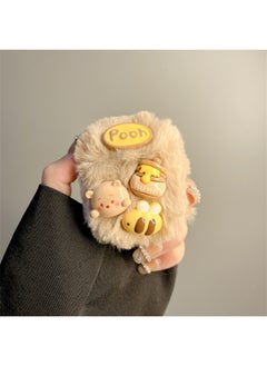 Ins Cute Plush Honeypot Bear Protective Case For Airpods Pro 2 Generation 3 Generation 4 Generation Bluetooth Wireless Ear-Color:Plush Honey Pot Bear -Applicable Models:Airpods 4th Generation