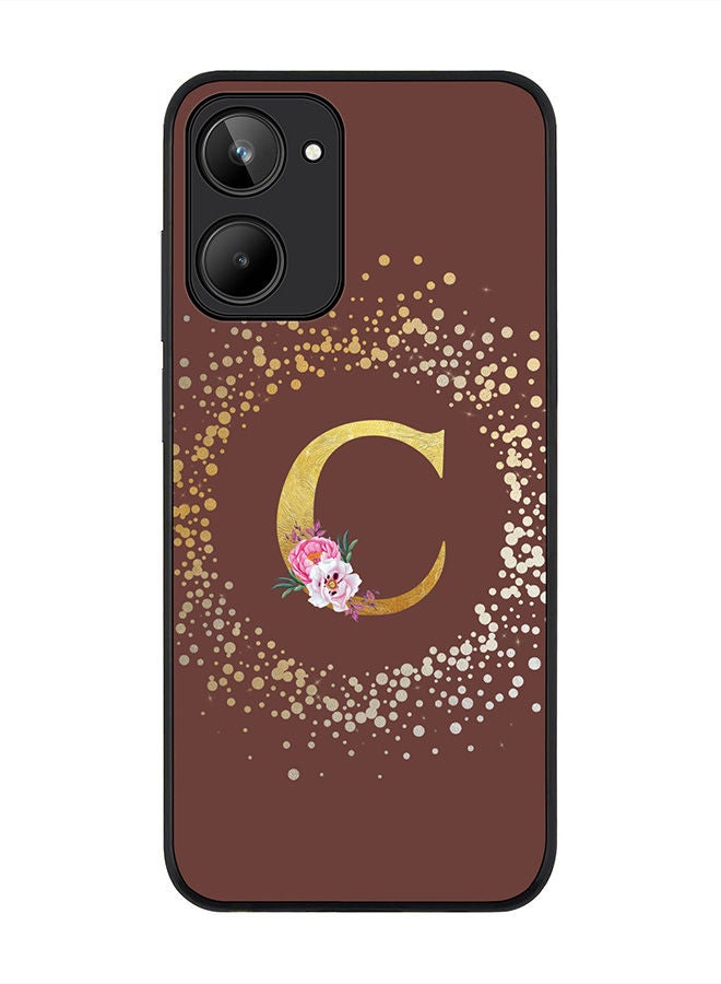 Stylizedd Rugged Black edge case for Realme 10 4G Slim fit Soft Case Flexible Rubber Edges Anti Drop TPU Cover -  Custom Monogram Initial Letter Floral Pattern Alphabet - C  (Brown ) - Image 1