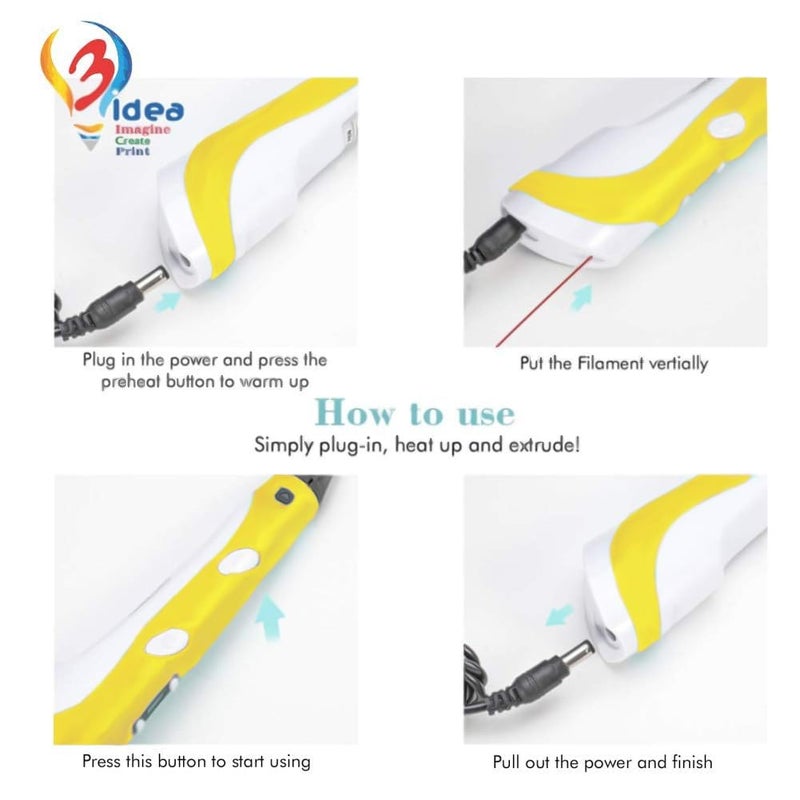 3idea Upgraded 3D Pen for Teens, Adults & Creators, for Innovative 3D Printing (Yellow) - Image 5