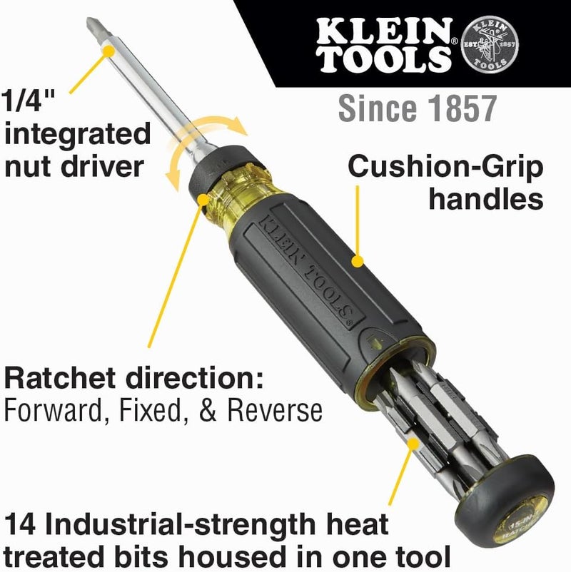 Klein Tools 32305 مفك براغي متعدد الرؤوس، أداة 15 في 1 مع رؤوس فيليبس، مسطحة، مربعة، توركس ومجموعة، ومفك صامولة 1/4 إنش - Image 2