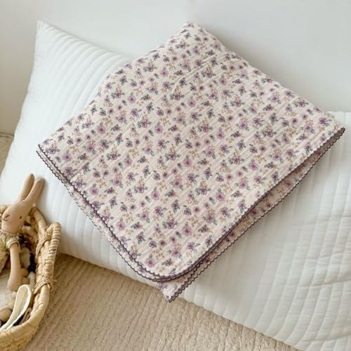 BuLuTu Muslin Cotton Toddler Blanket for Crib Shabby Chic Purple Floral Print Large Crib Blanket 47x51 Inch Cottage Baby Quilt for Unisex Boys Girls Gifts Soft Lightweight - Image 1