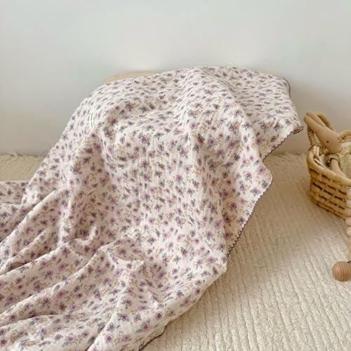 BuLuTu Muslin Cotton Toddler Blanket for Crib Shabby Chic Purple Floral Print Large Crib Blanket 47x51 Inch Cottage Baby Quilt for Unisex Boys Girls Gifts Soft Lightweight - Image 3