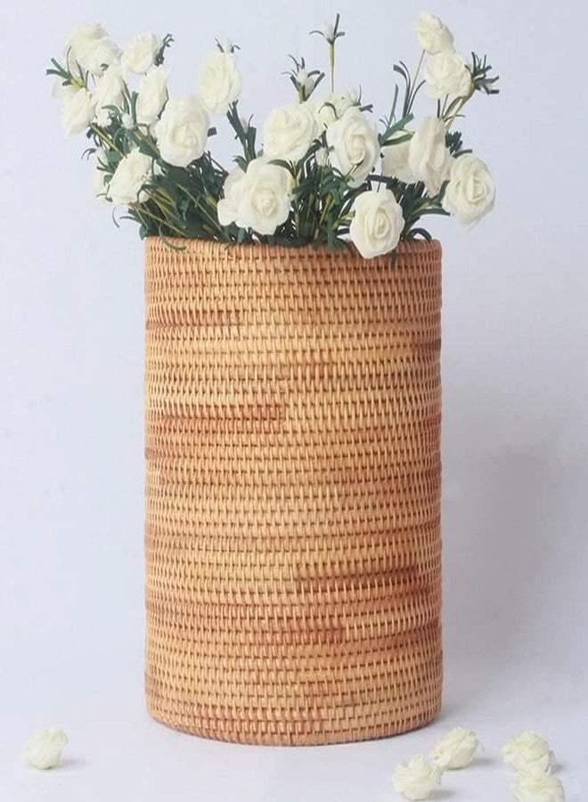 KODENG Handmade Rattan VASE Trash Can, Cylinder Storage, Desktop Trash Can, Rattan Trash Can Storage Basket (20CM) - Image 2