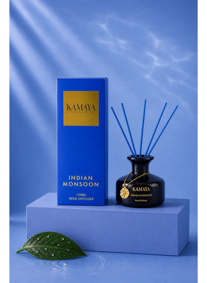 KAMAYA 150 ml Reed diffuser in black jar, with a handmade metal decorative pendant | Long lasting fragrance, lotus fragrance with two sets of reeds | in bright decorative gift box for occasions - Image 1