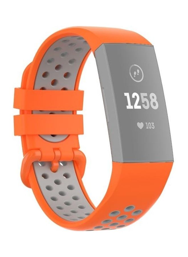 NIBEMINENT Two Color Silicone Replacement Strap For Fitbit Charge 4 /Charge 3/Charge 3 SE Orange/Grey - Image 1