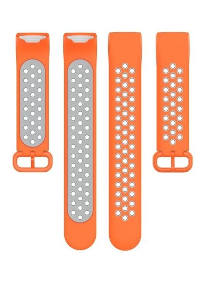 NIBEMINENT Two Color Silicone Replacement Strap For Fitbit Charge 4 /Charge 3/Charge 3 SE Orange/Grey - Image 4