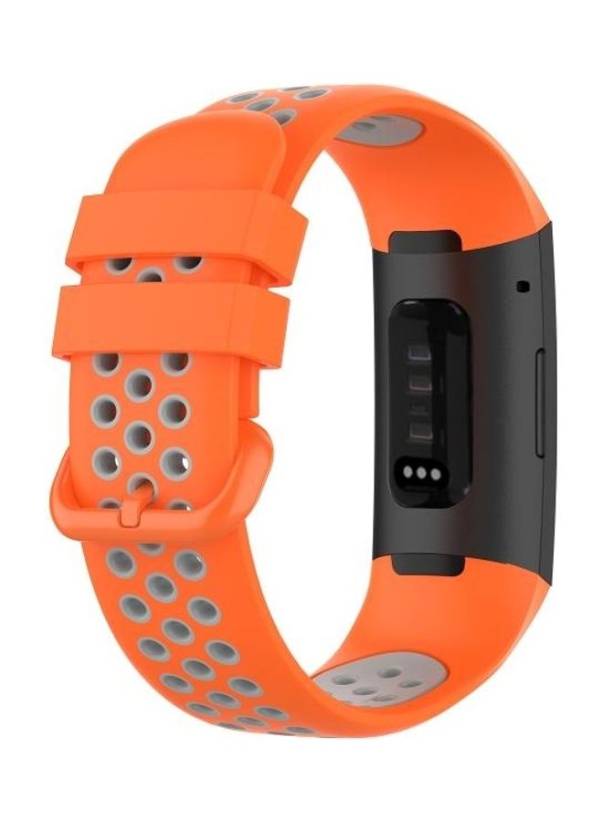 NIBEMINENT Two Color Silicone Replacement Strap For Fitbit Charge 4 /Charge 3/Charge 3 SE Orange/Grey - Image 5