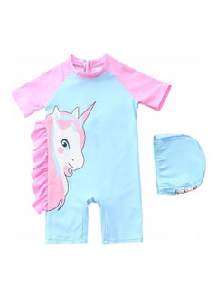 Unicorn Printed Swimming Suit With Cap 5-6Y