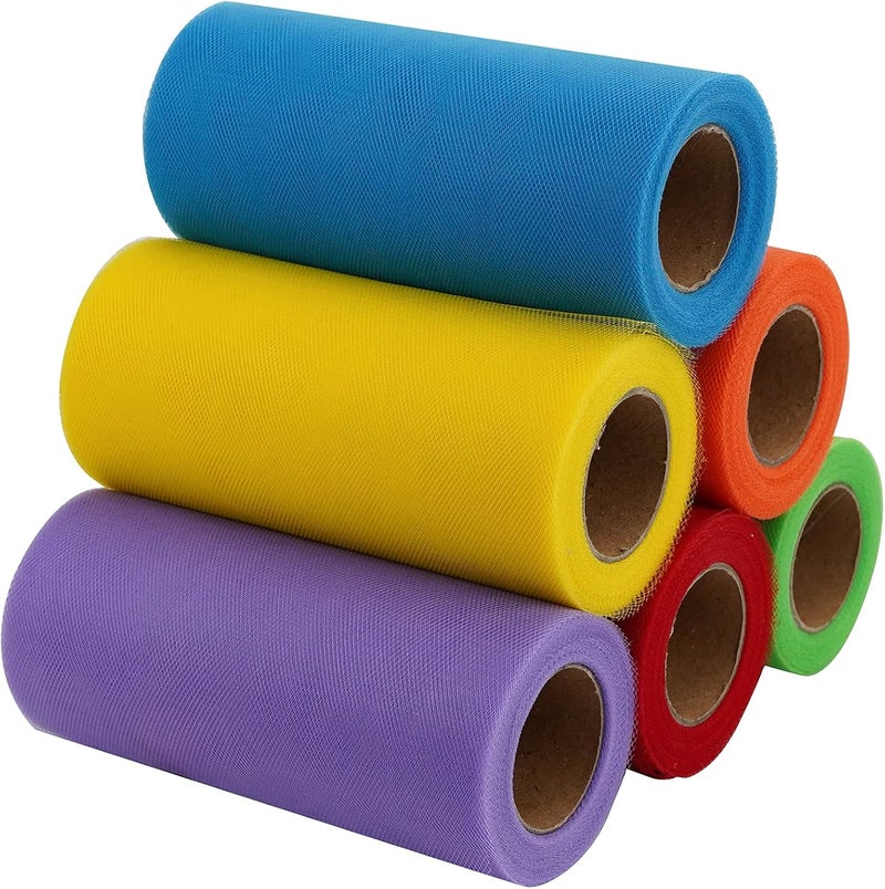 Meedee Rainbow Tulle Ribbon 6 Colors Roll Tulle Fabric Rainbow Spool Ribbon for Tutus Wedding Decorations Party Decorations Gift Wrapping Skirt Dress (6 inch by 25 Yards/Roll) - Image 2