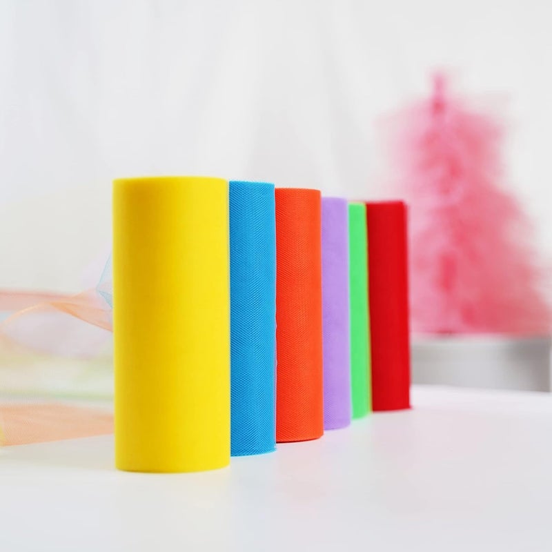 Meedee Rainbow Tulle Ribbon 6 Colors Roll Tulle Fabric Rainbow Spool Ribbon for Tutus Wedding Decorations Party Decorations Gift Wrapping Skirt Dress (6 inch by 25 Yards/Roll) - Image 5