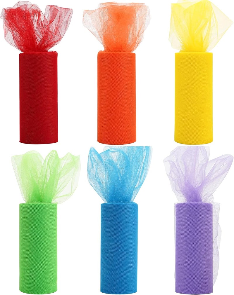 Meedee Rainbow Tulle Ribbon 6 Colors Roll Tulle Fabric Rainbow Spool Ribbon for Tutus Wedding Decorations Party Decorations Gift Wrapping Skirt Dress (6 inch by 25 Yards/Roll) - Image 3