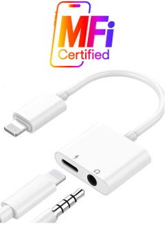 Headphone Adapter for iPhone [Apple MFi Certified], 2 in 1 Lightning to 3.5mm AUX Audio Dongle Charger Splitter Compatible with iPhone 14/13/12/11/XS/XR/X/8/7/iPad, Support All iOS System