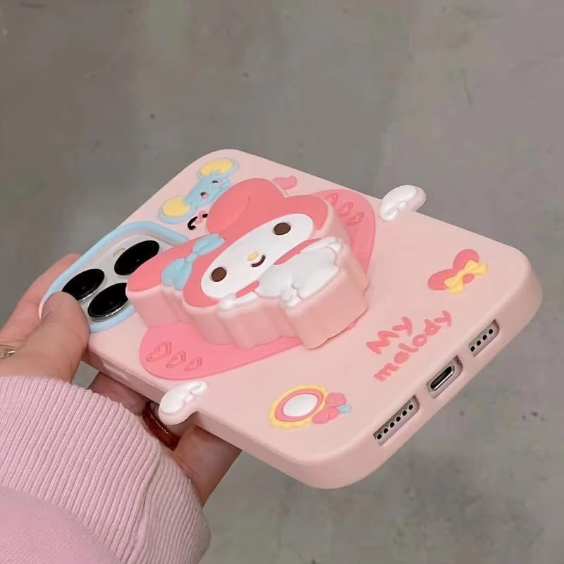 COVERLY Cute 3D My Melody Cinnamoroll Cartoon Case,Full Protective Case Kawaii Adorable Lovely Kitty Pink Bunny Pop Case with Holder Soft Silicone Fashion Aesthetic Cover for Apple iPhone 15 - Image 4