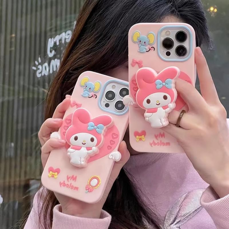 COVERLY Cute 3D My Melody Cinnamoroll Cartoon Case,Full Protective Case Kawaii Adorable Lovely Kitty Pink Bunny Pop Case with Holder Soft Silicone Fashion Aesthetic Cover for Apple iPhone 15 - Image 2