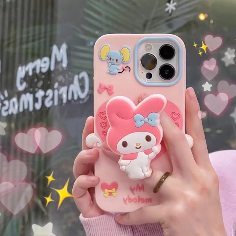 COVERLY Cute 3D My Melody Cinnamoroll Cartoon Case,Full Protective Case Kawaii Adorable Lovely Kitty Pink Bunny Pop Case with Holder Soft Silicone Fashion Aesthetic Cover for Apple iPhone 15 - Image 3