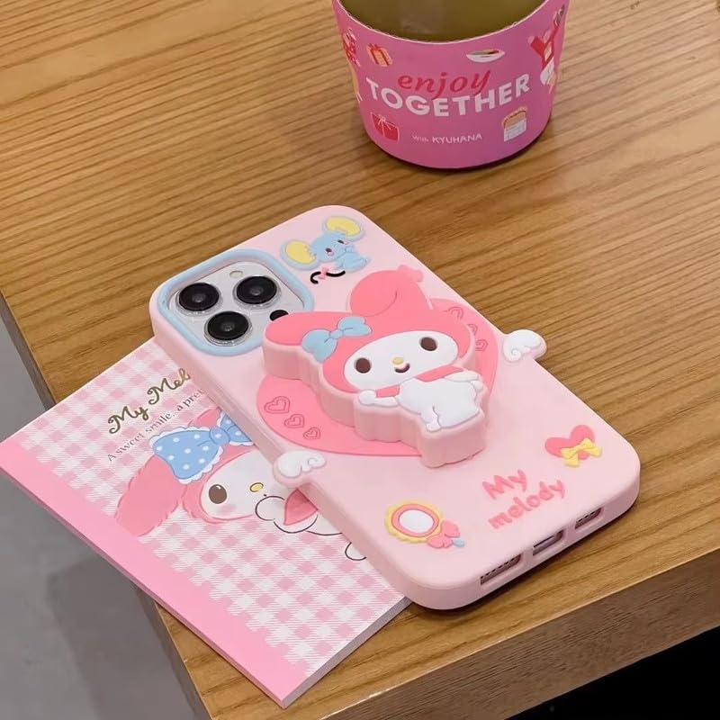 COVERLY Cute 3D My Melody Cinnamoroll Cartoon Case,Full Protective Case Kawaii Adorable Lovely Kitty Pink Bunny Pop Case with Holder Soft Silicone Fashion Aesthetic Cover for Apple iPhone 15 - Image 5