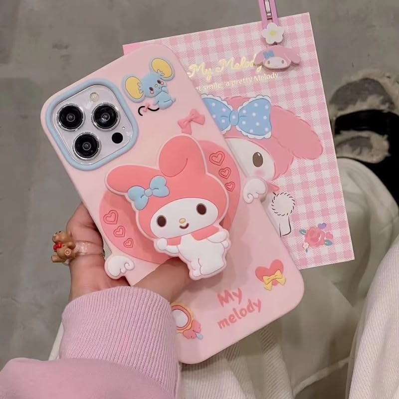 COVERLY Cute 3D My Melody Cinnamoroll Cartoon Case,Full Protective Case Kawaii Adorable Lovely Kitty Pink Bunny Pop Case with Holder Soft Silicone Fashion Aesthetic Cover for Apple iPhone 15 - Image 1