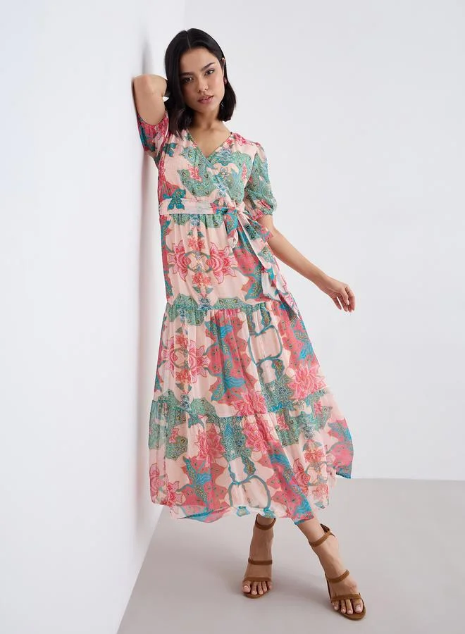 Styli Styli Floral Print Tiered Maxi Dress