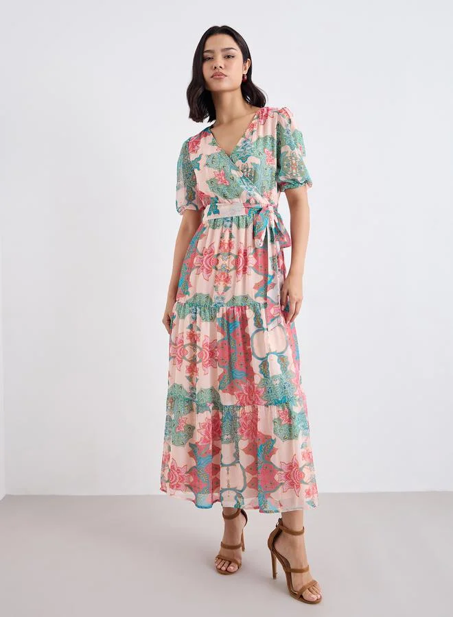 Styli Styli Floral Print Tiered Maxi Dress