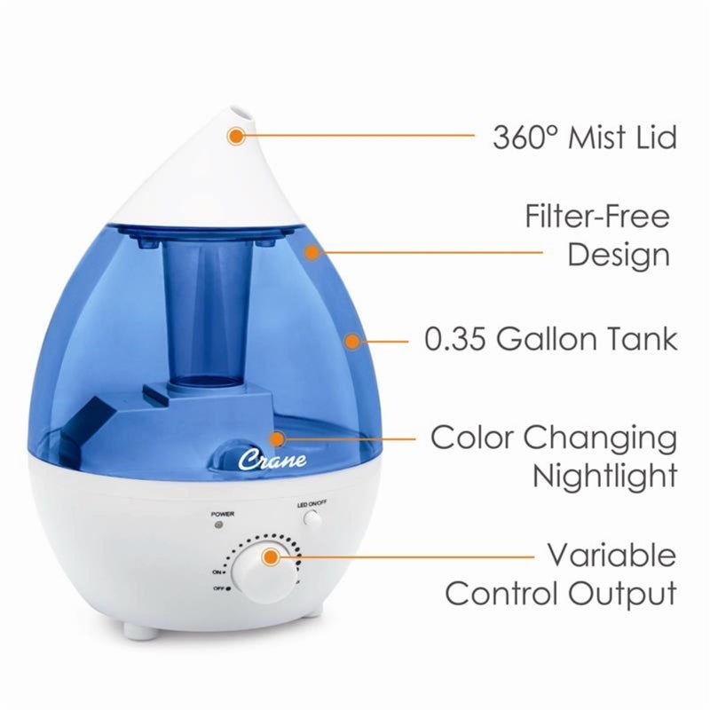 Crane Personal 1.3 Liter Ultrasonic Cool Mist Humidifier for Kids Bedroom, Small Humidifiers For Bedroom, Adjustable Mist, Filter-Free, Auto Shut-Off, Small Humidifier For Plant - Image 2