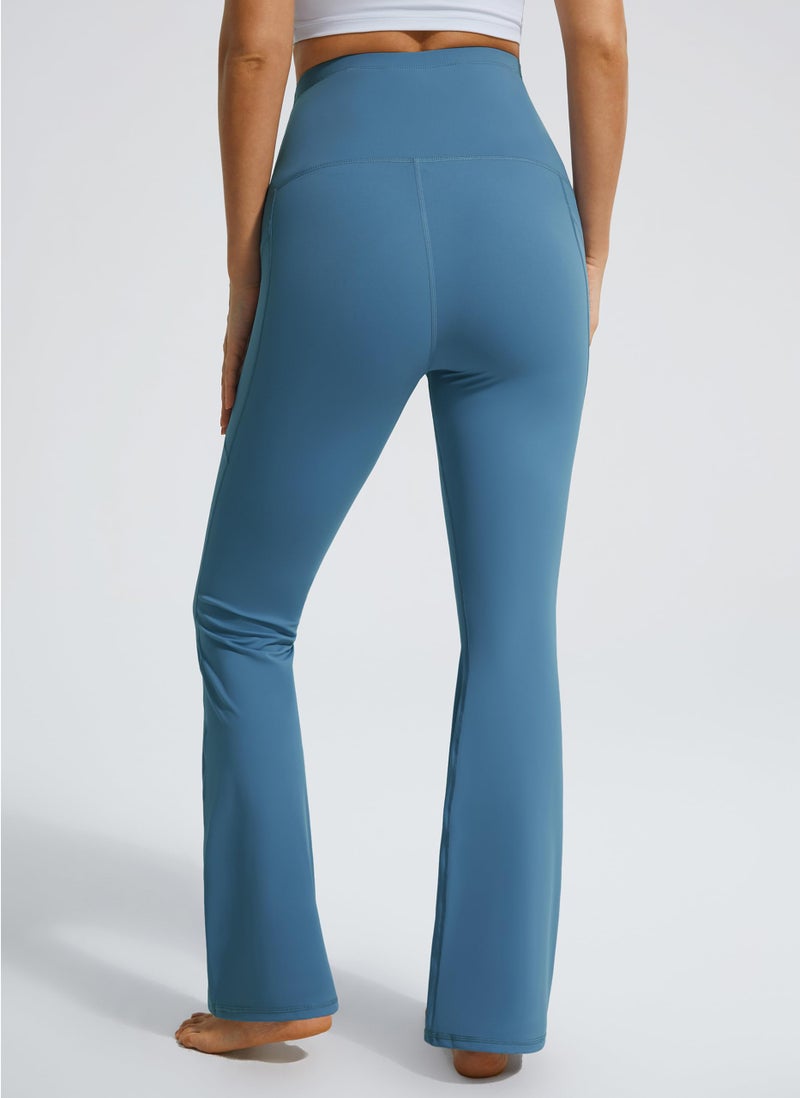 JOYSPELS Maternity Flare Leggings Over The Belly with Pockets â€“ Soft, Comfortable Pregnancy Yoga & Daily & Work Pants Blue Steel - Image 4